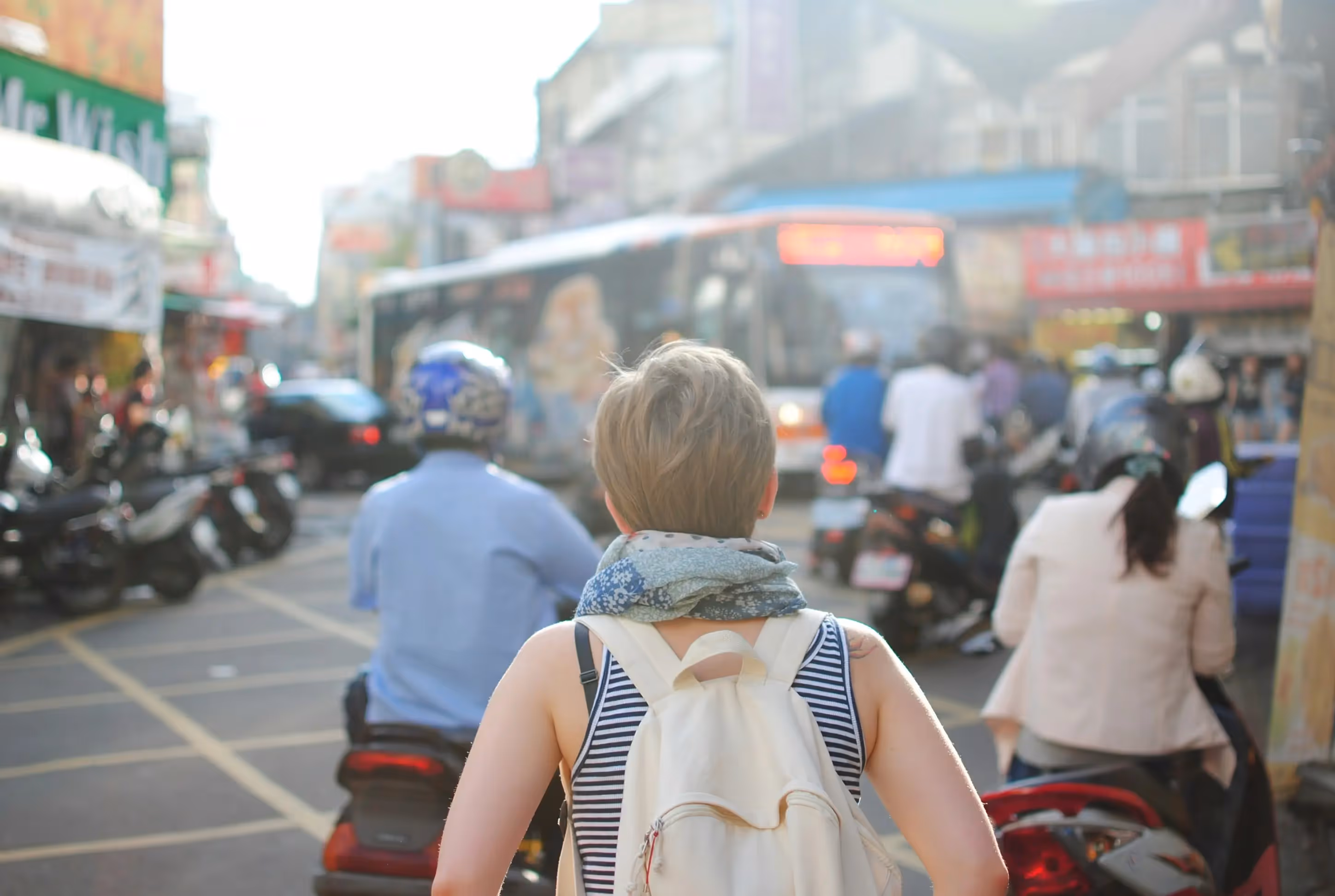Person carrying a backpack