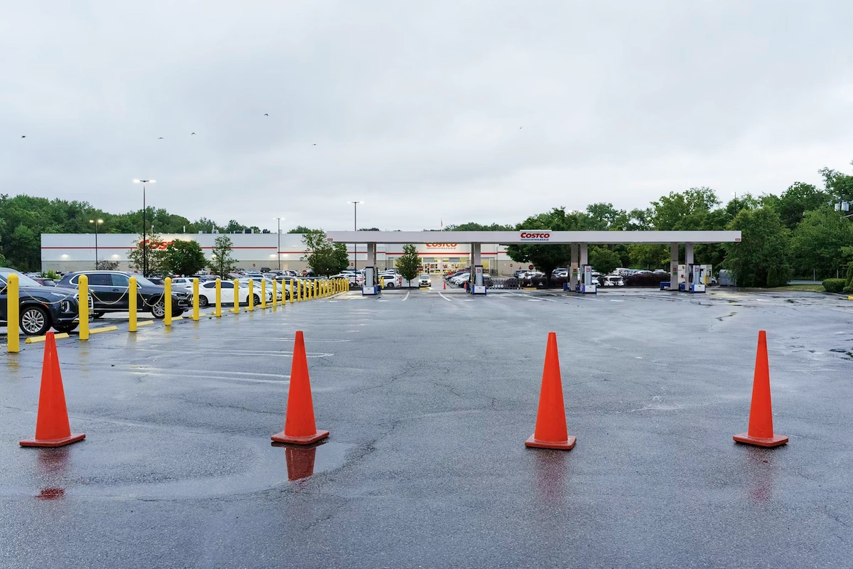Outside a Costco gas station.
