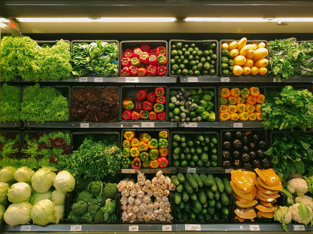 Produce section at a grocery store.