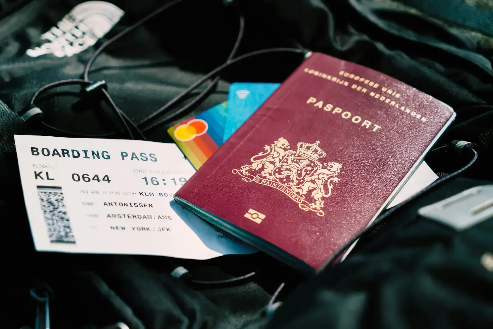 Passport, boarding pass, and credit cards