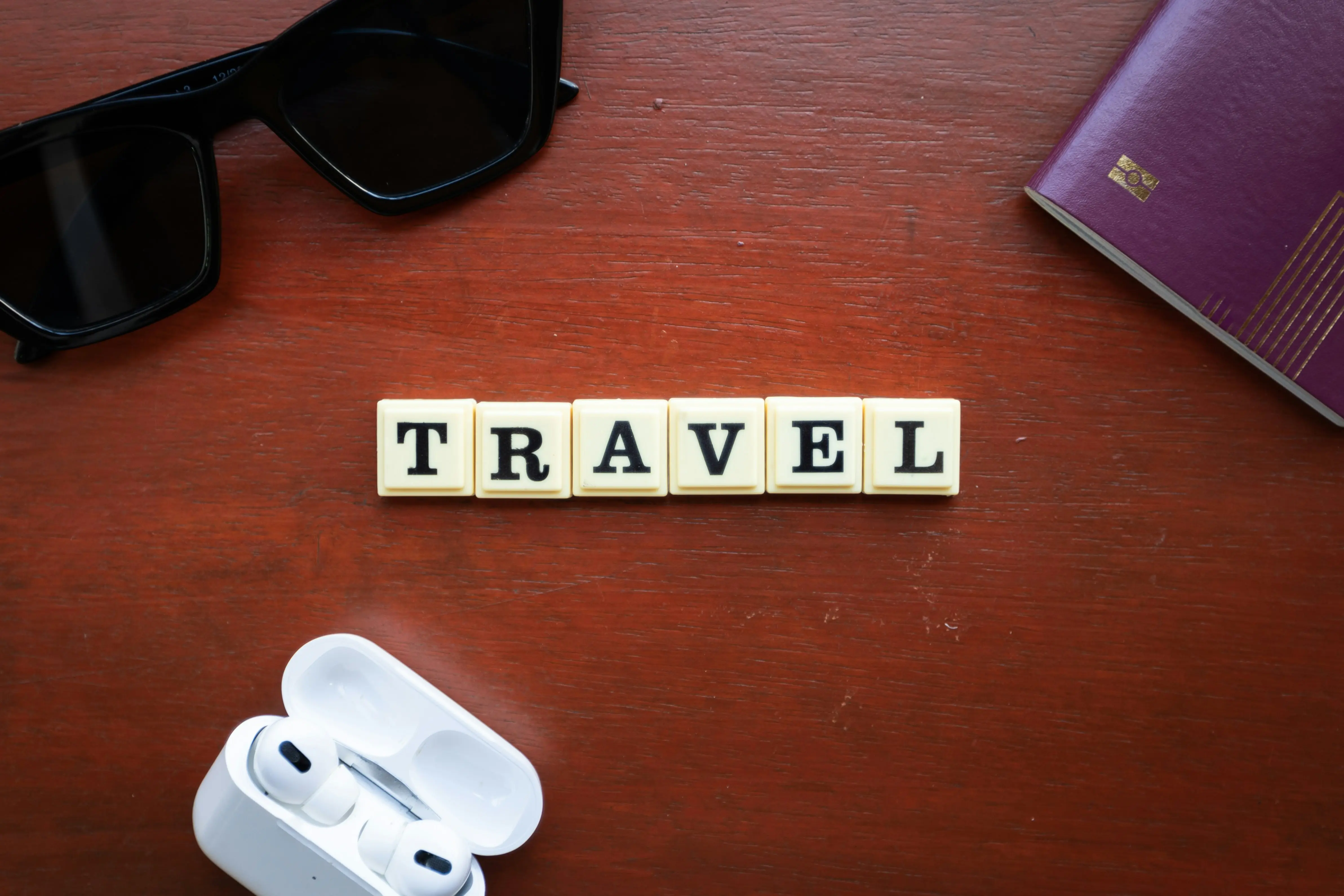 Travel spelled through scrabble pieces