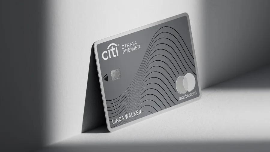 Citi Strata Premier Card against wall