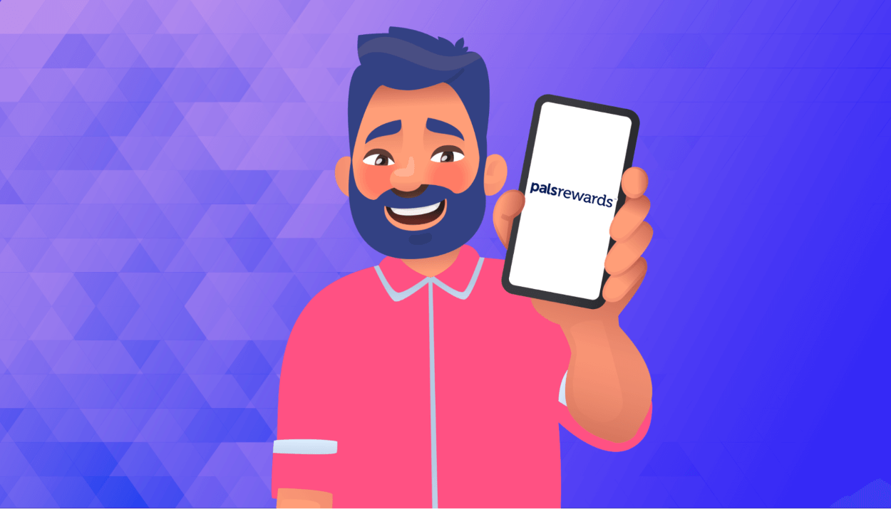 Illustration of man holding phone with Pals logo