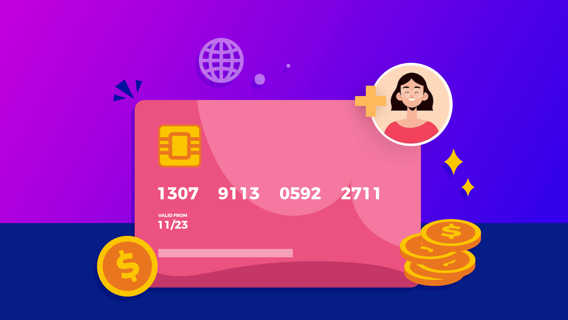 Illustration of credit card with authorized user icon