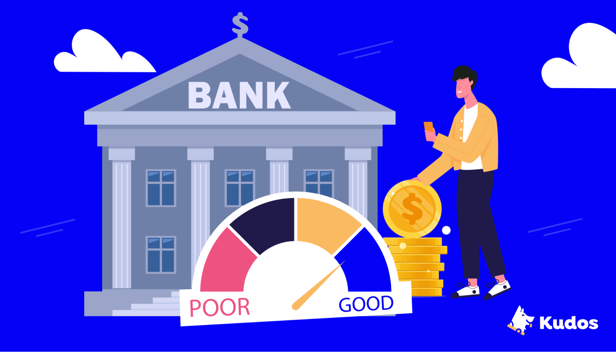 Illustration of man standing next to credit meter