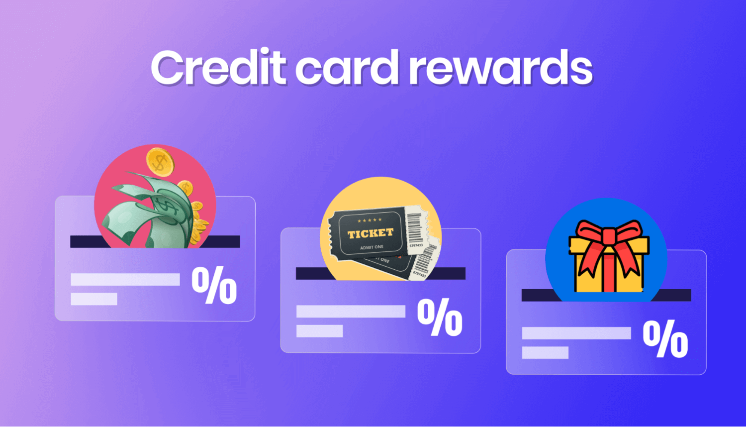Illustration of credit cards with rewards icons on them