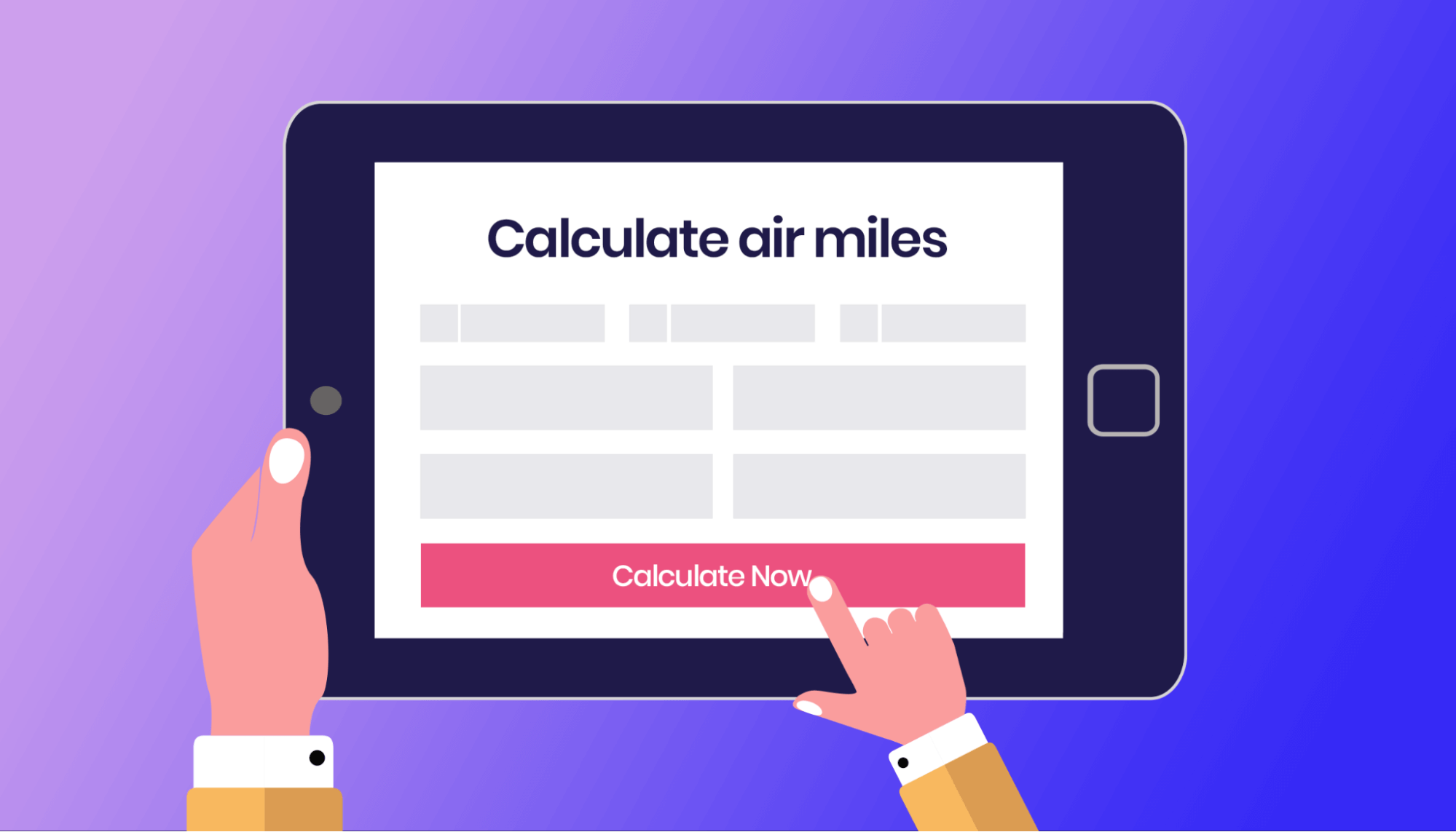 Illustration of tablet screen with air miles calculator