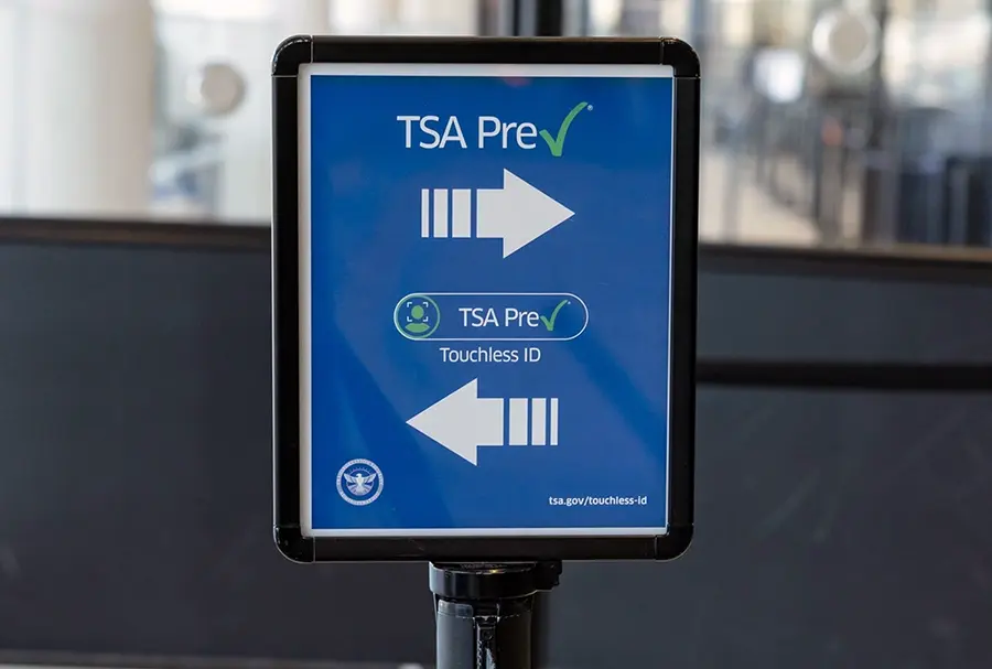TSA PreCheck Touchless ID airport security lane sign biometric identity verification 2026