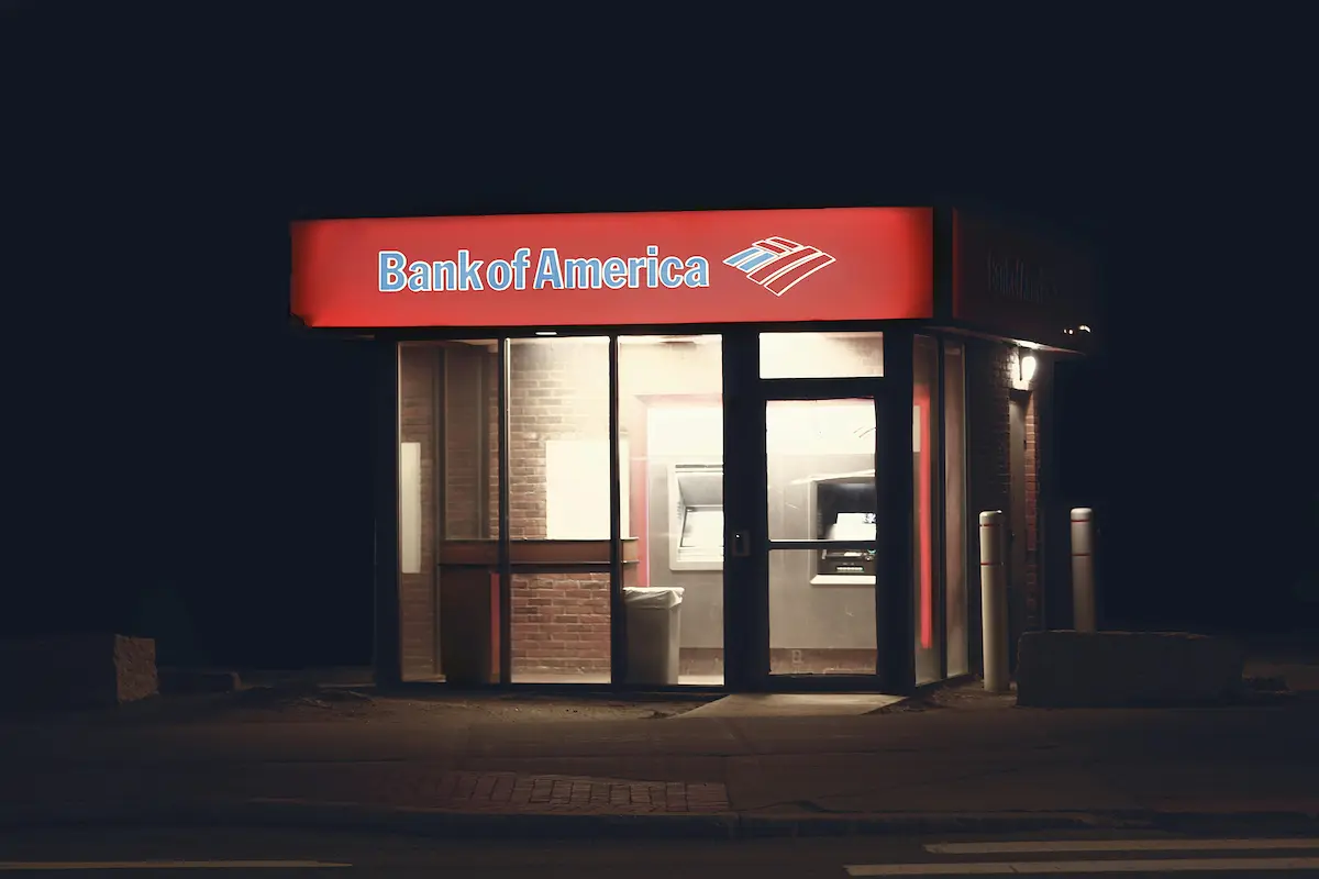 Bank of America branch ATM at night, representing the 2026 Preferred Rewards program overhaul affecting cardholders