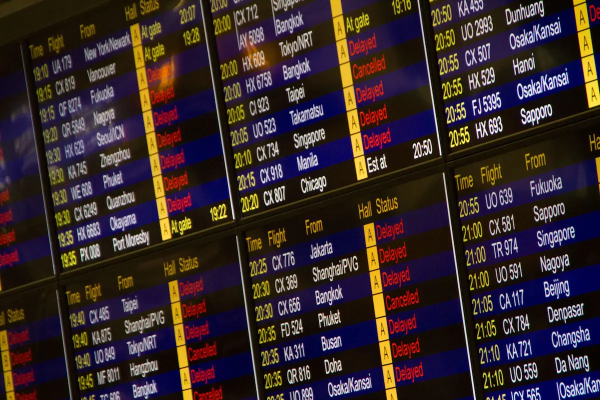 Flight cancellation notices on departures board