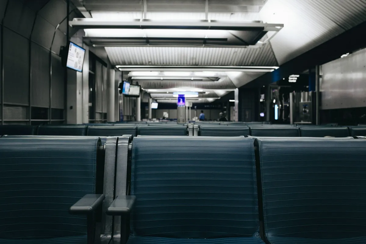 Empty seating area in an airport terminal