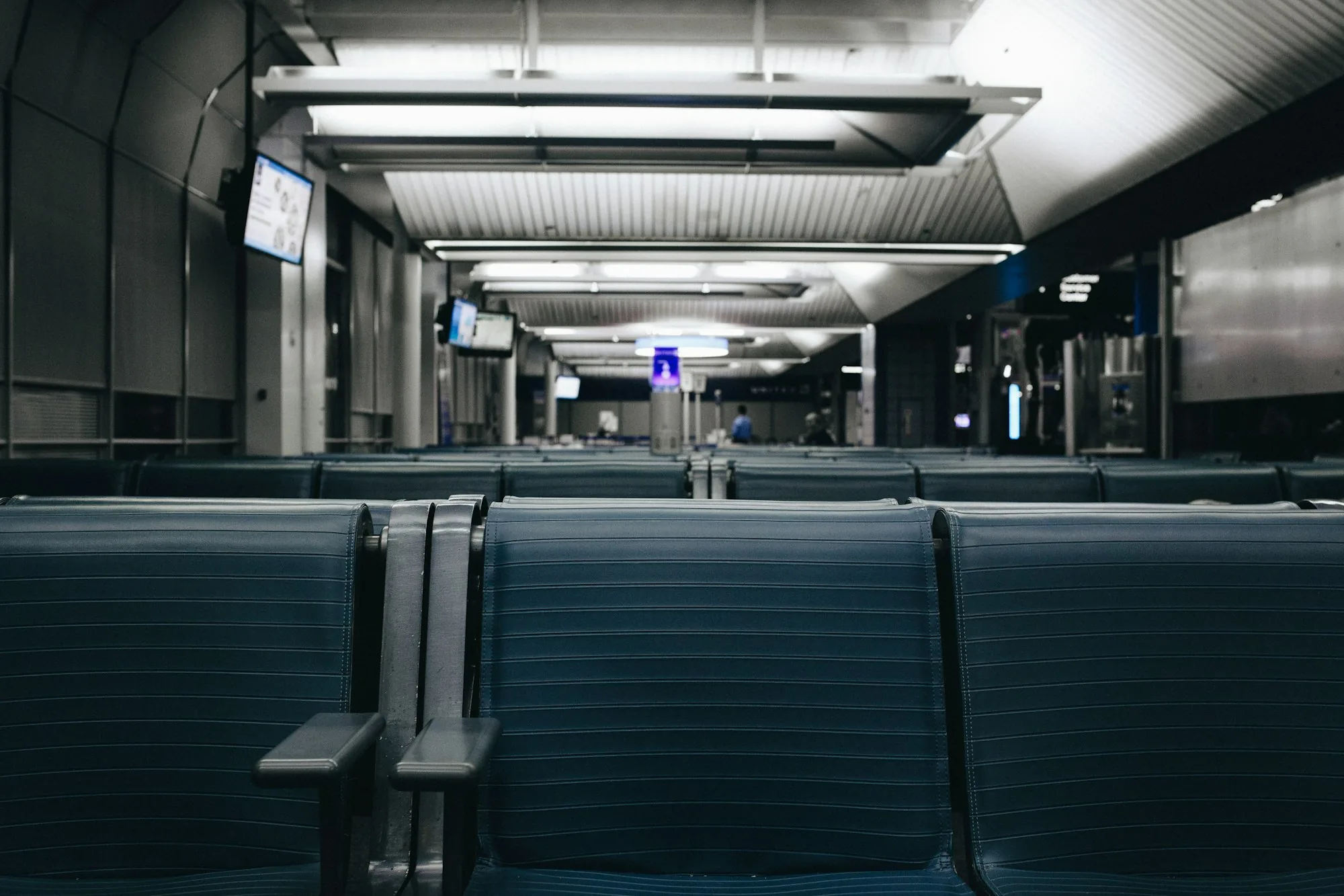 Empty seating area in an airport terminal