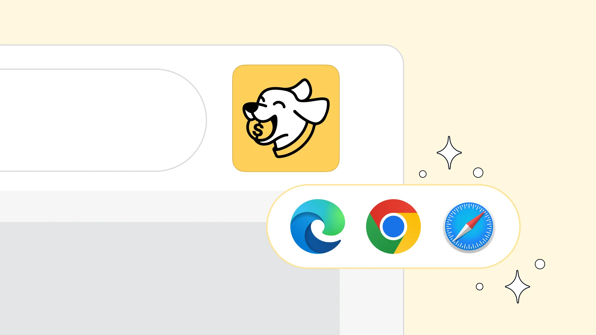 Kudos extension icon in a browser toolbar with Edge, Chrome, and Safari logos