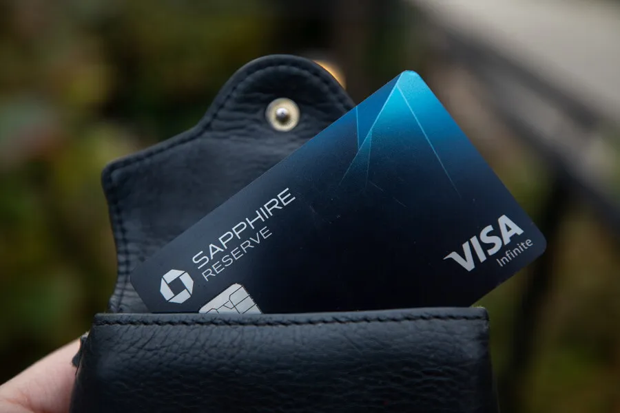 Chase Sapphire Reserve card in a black leather wallet