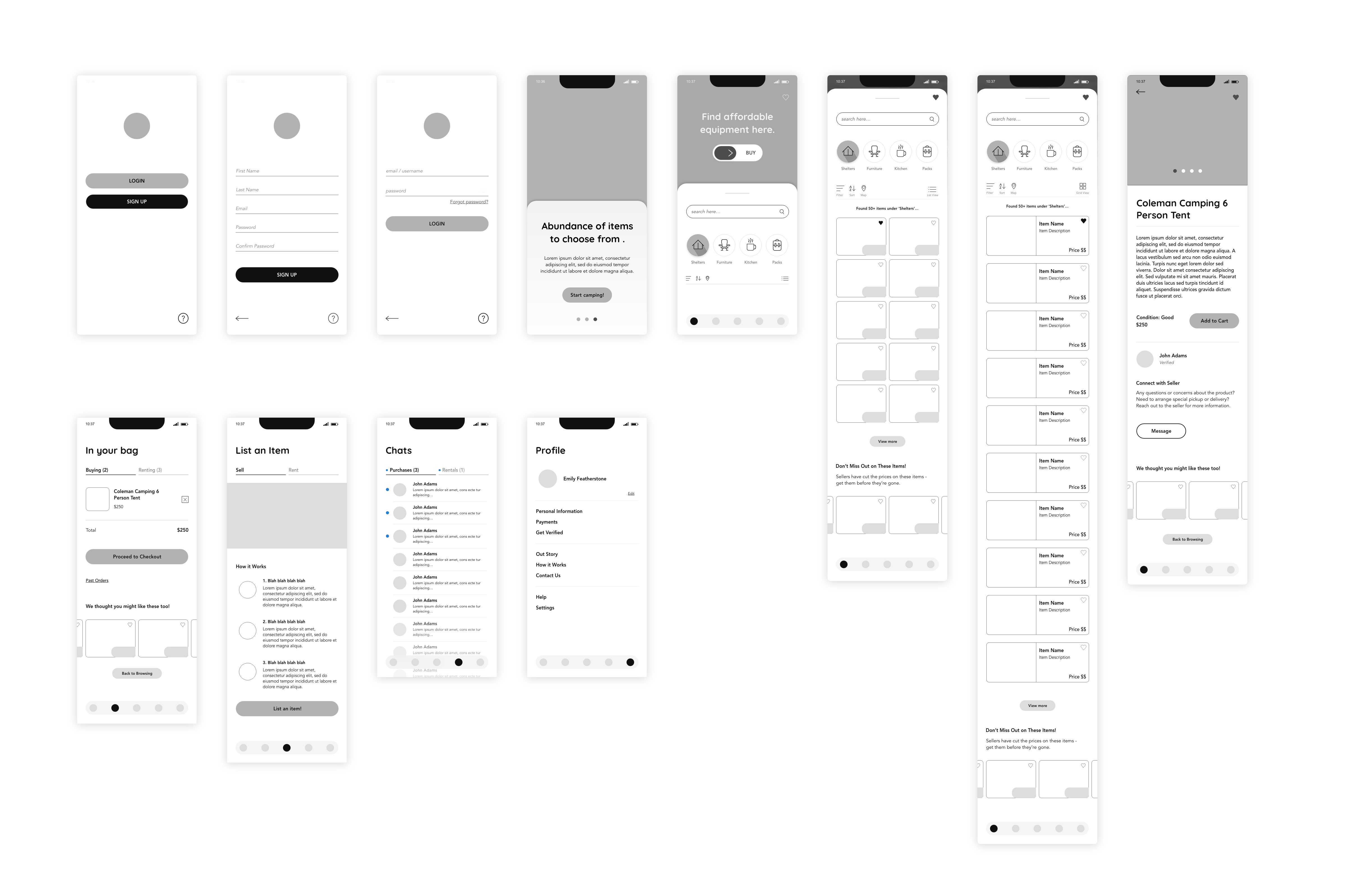 Low fi wireframes