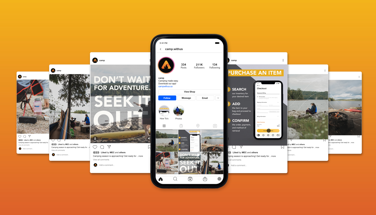 iPhone mockup with social media displays