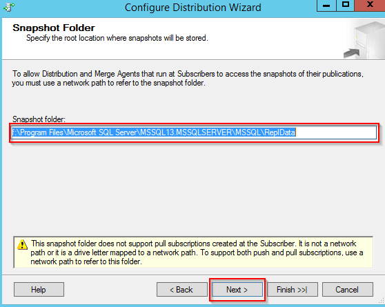 Configure Distribution Wizard - Snapshot Folder