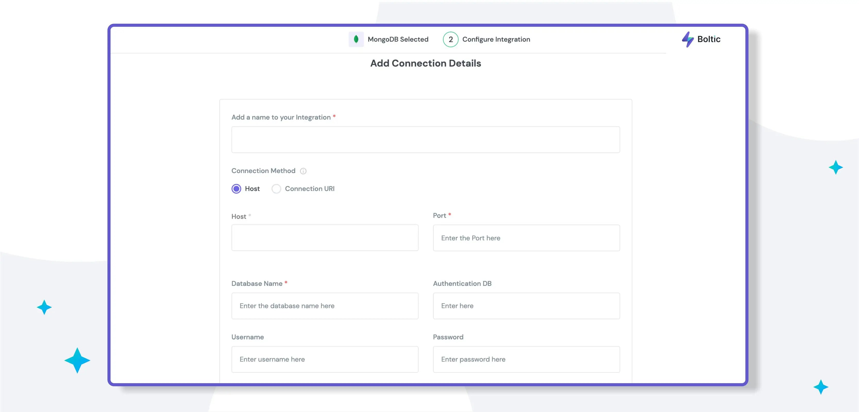 Configuration Dashboard of Boltic