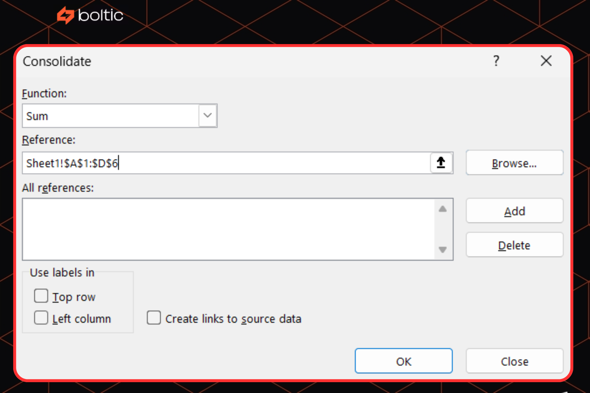 then go to your first sheet and select the range you want to pull