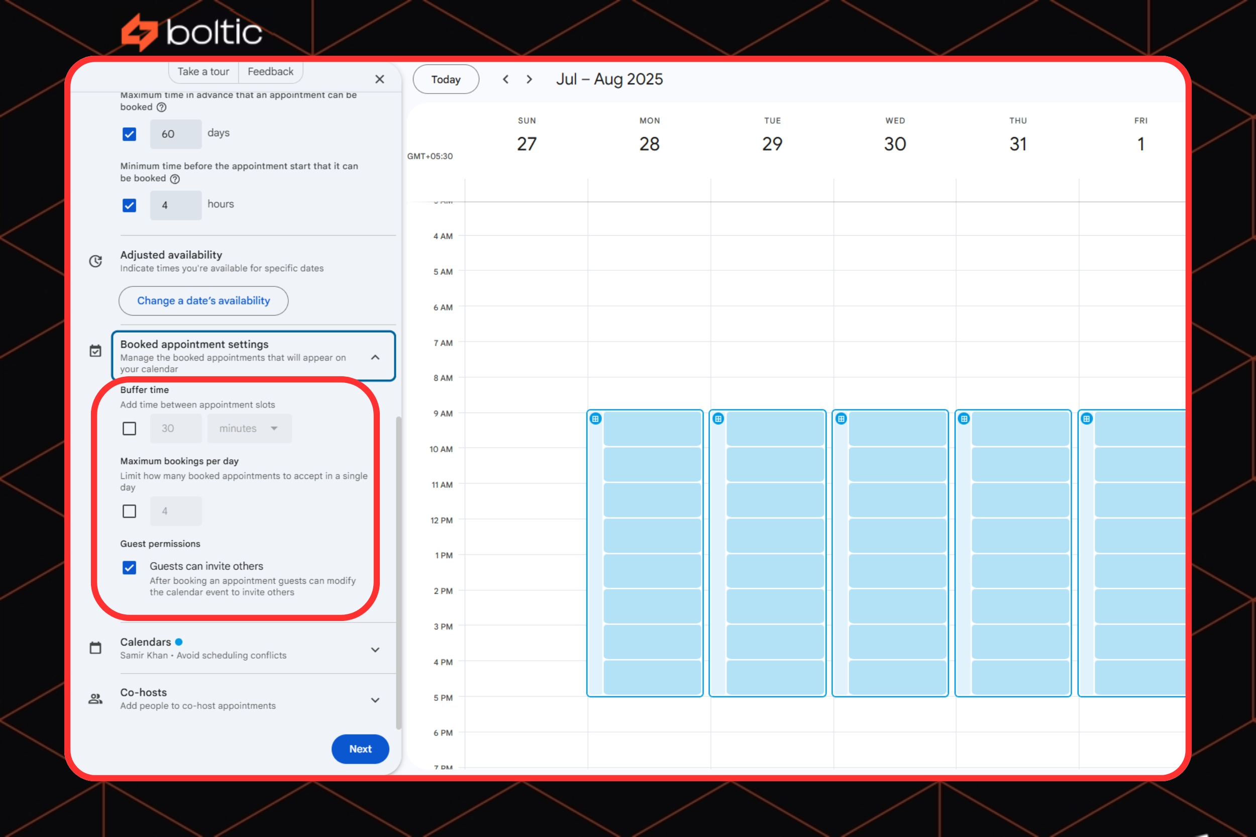 Add buffer time between the scheduled appointments