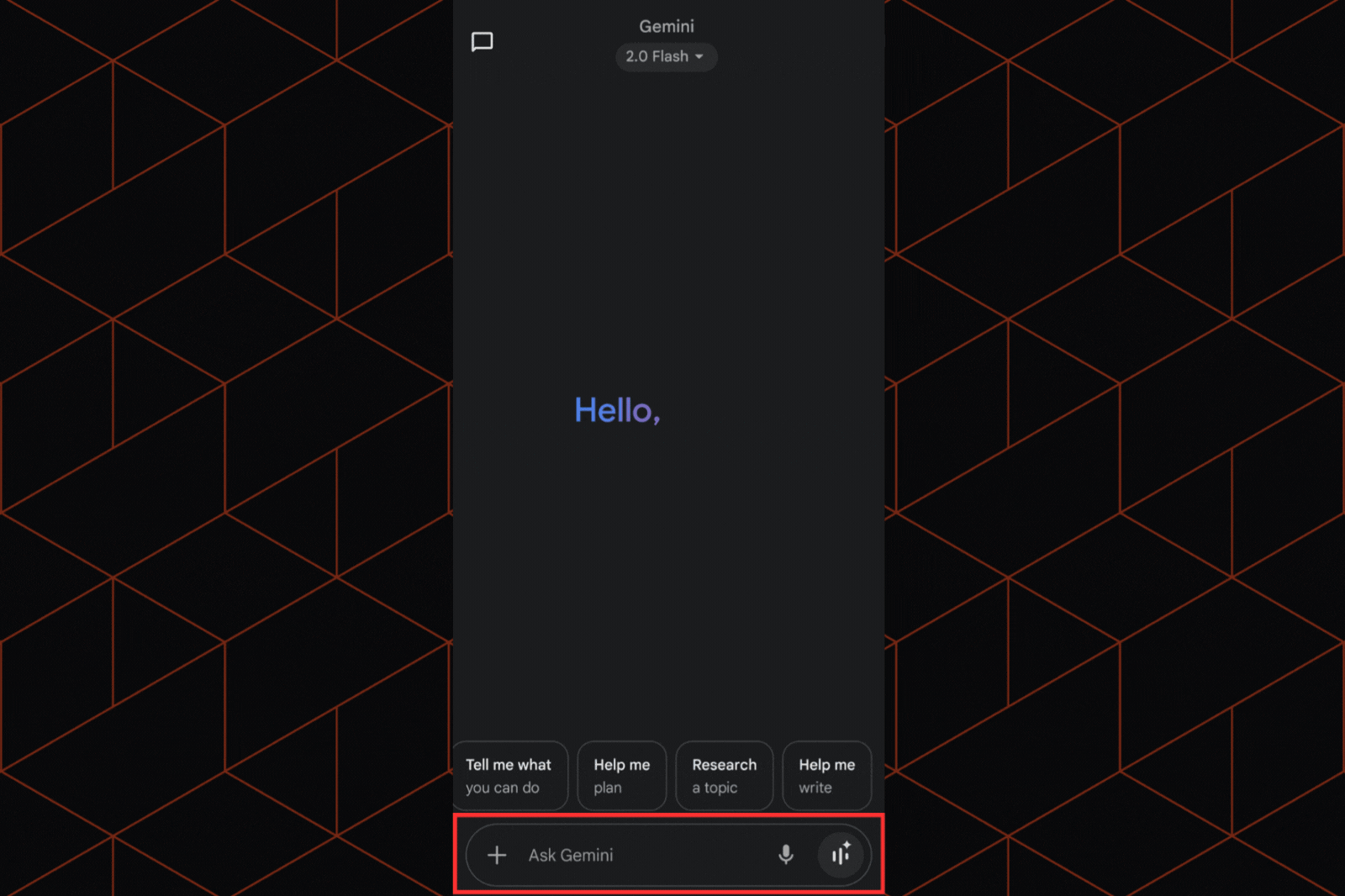 Start the conversation. You can either type your prompt or tap the microphone to enable voice-to-text response. If you are opting for that, make sure you have a strong data connection