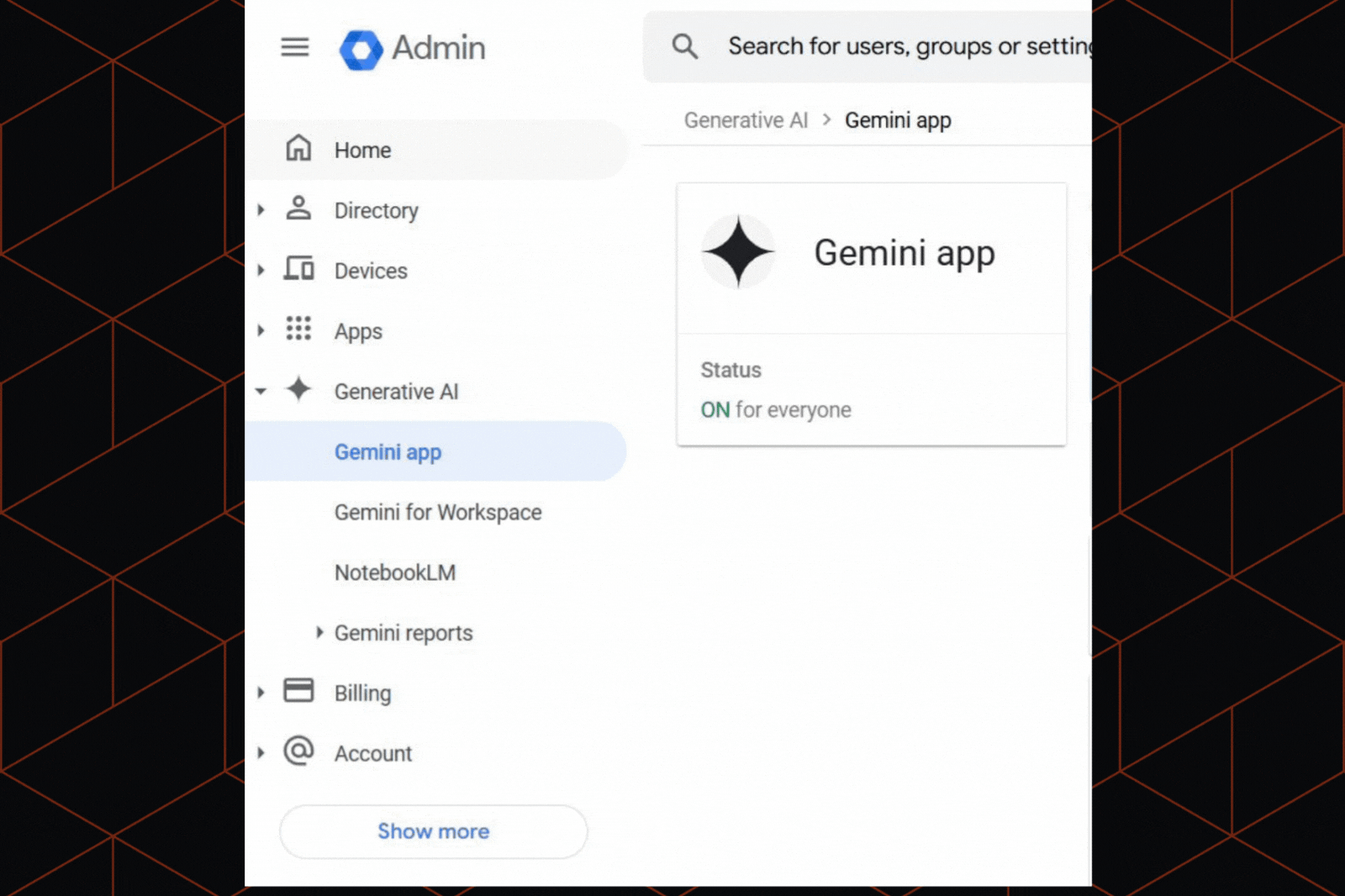 Turn on Google Gemini in your Admin console