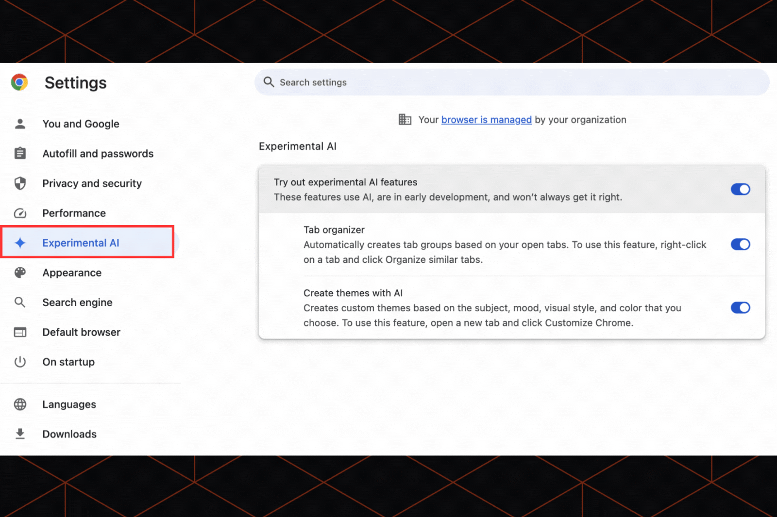 Get AI features in Chrome Settings