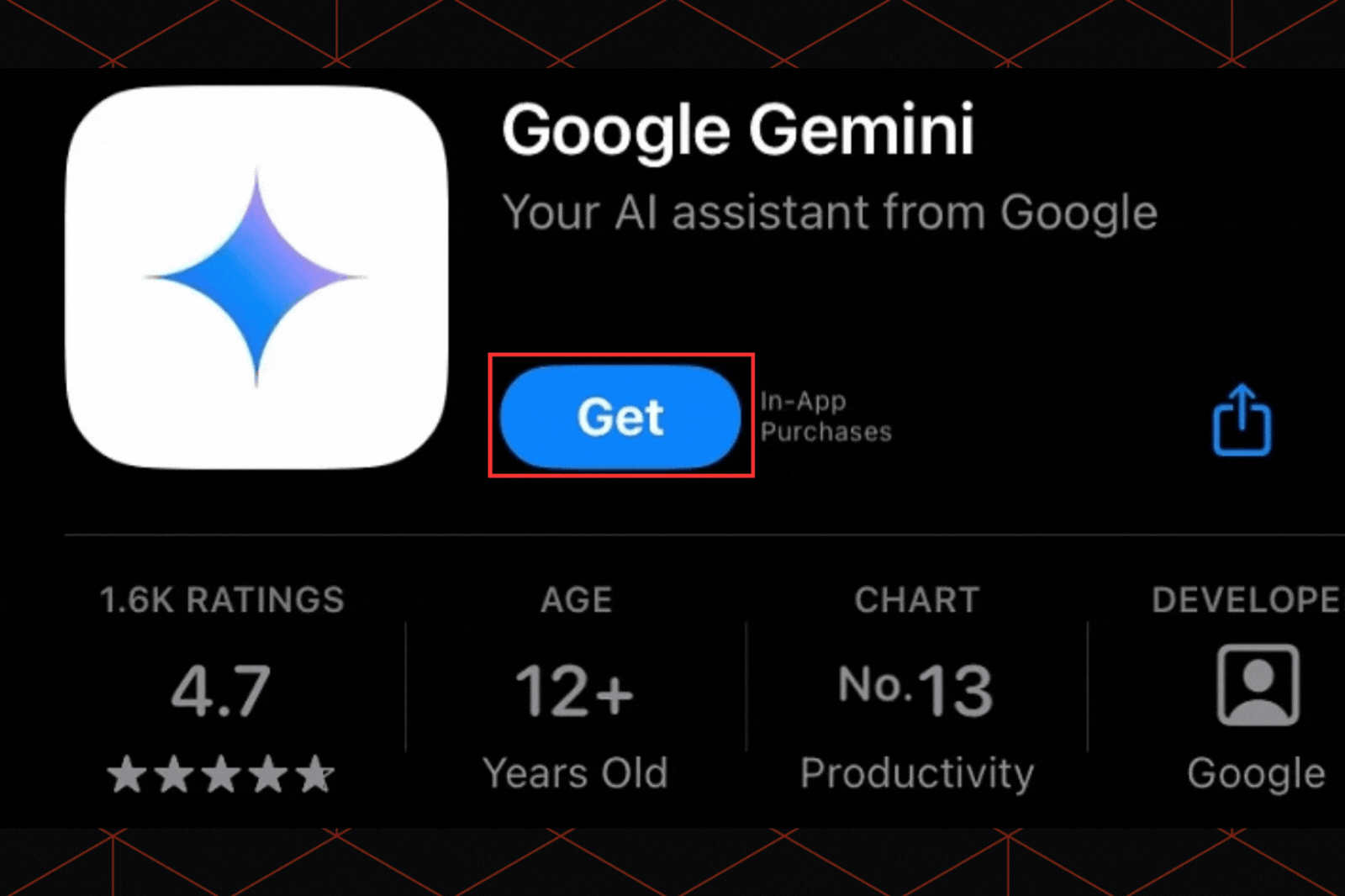 Download and install the Google Gemini application from the Apple App Store