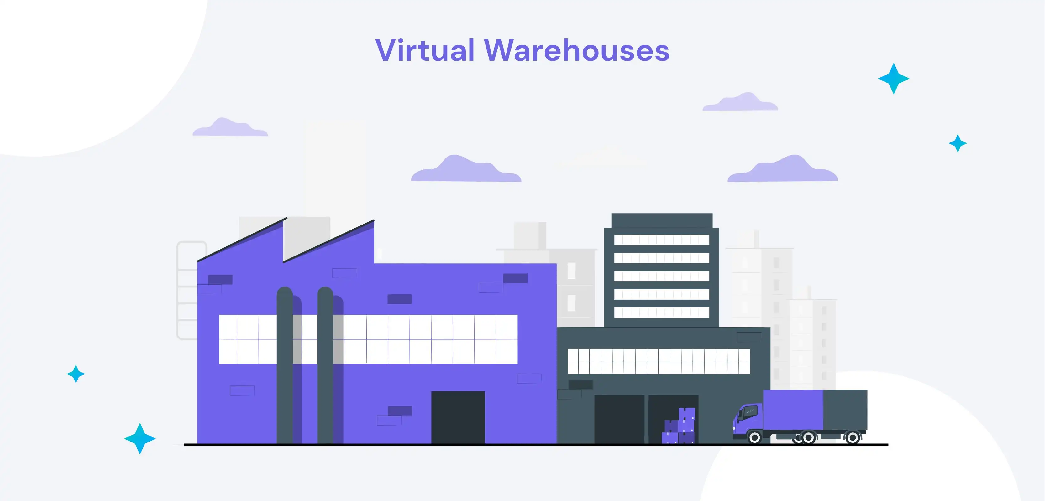 A Virtual Warehouses Indicating Clouds and Houses Along With Truck