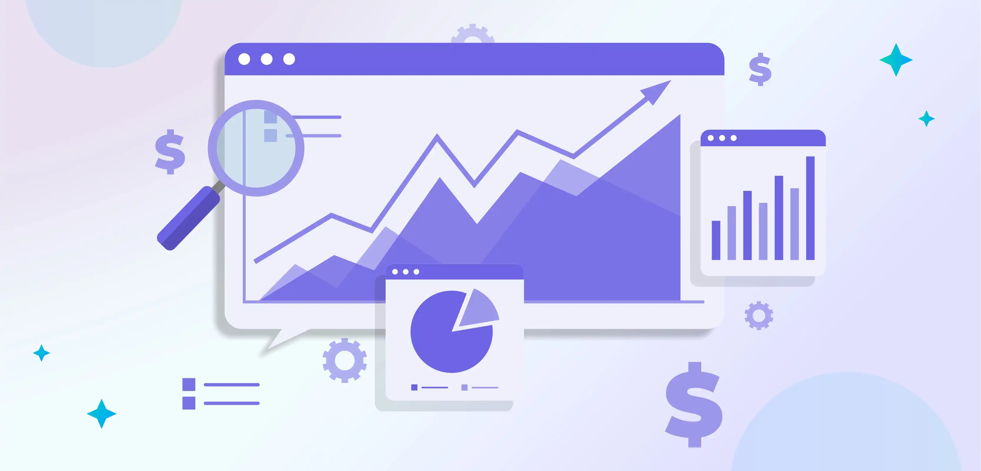 A Magnifying Glass and Analytics Chart Display on Screen