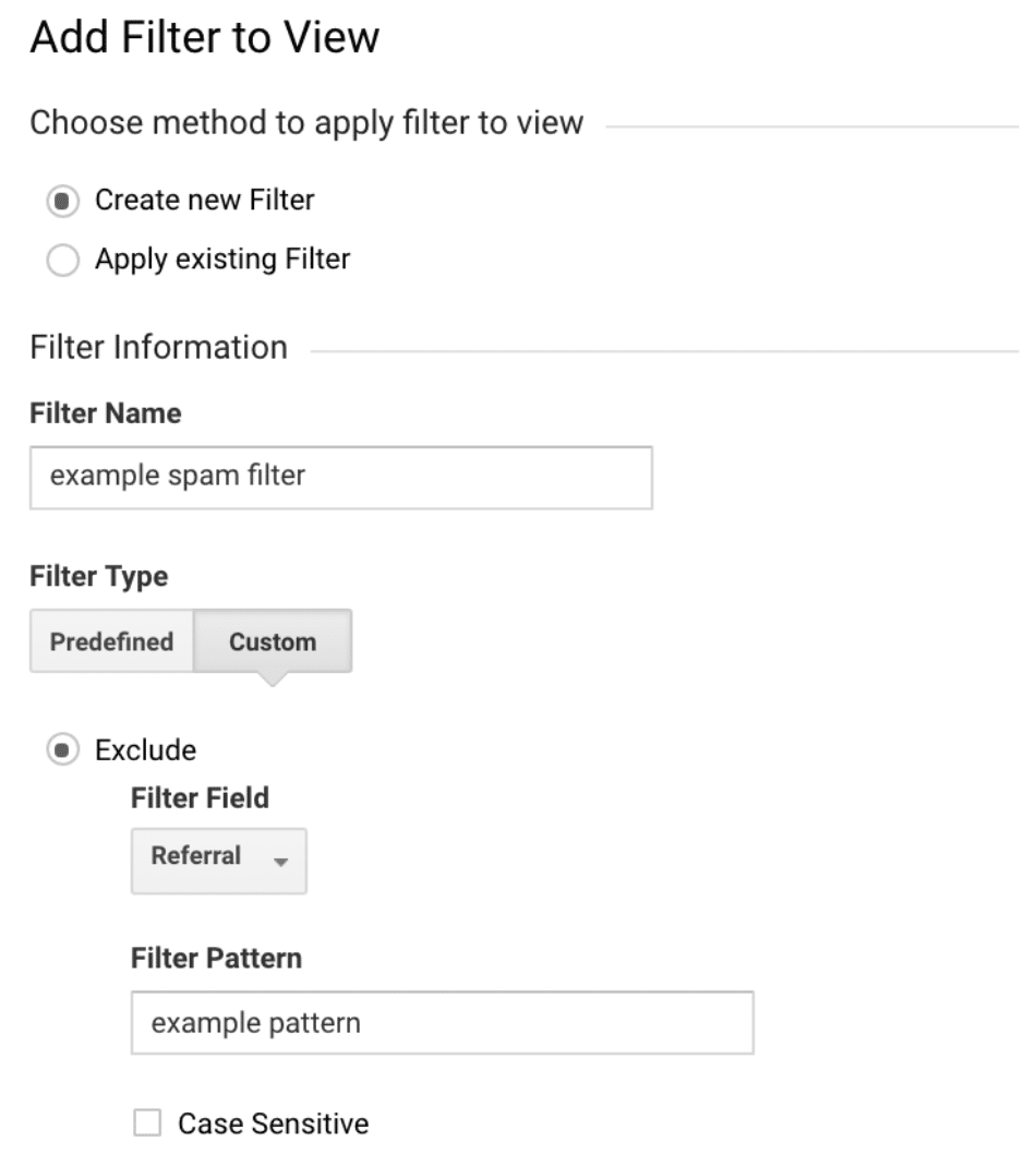 Example spam filter screenshot