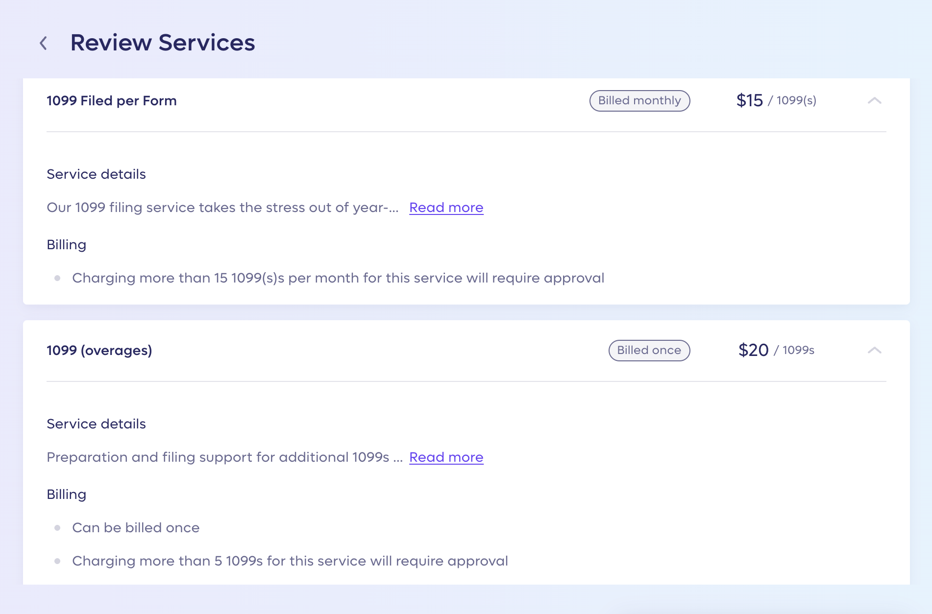 An Anchor proposal showing 1099 billing with cap and overage options.