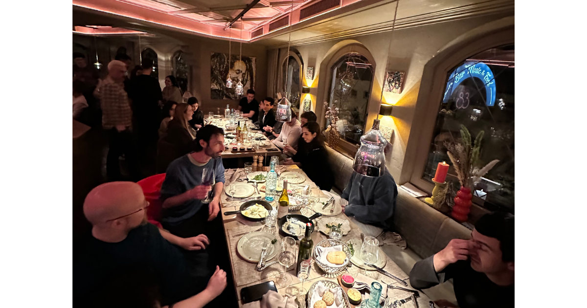 The Anchor team at dinner on the first night of the company offsite 