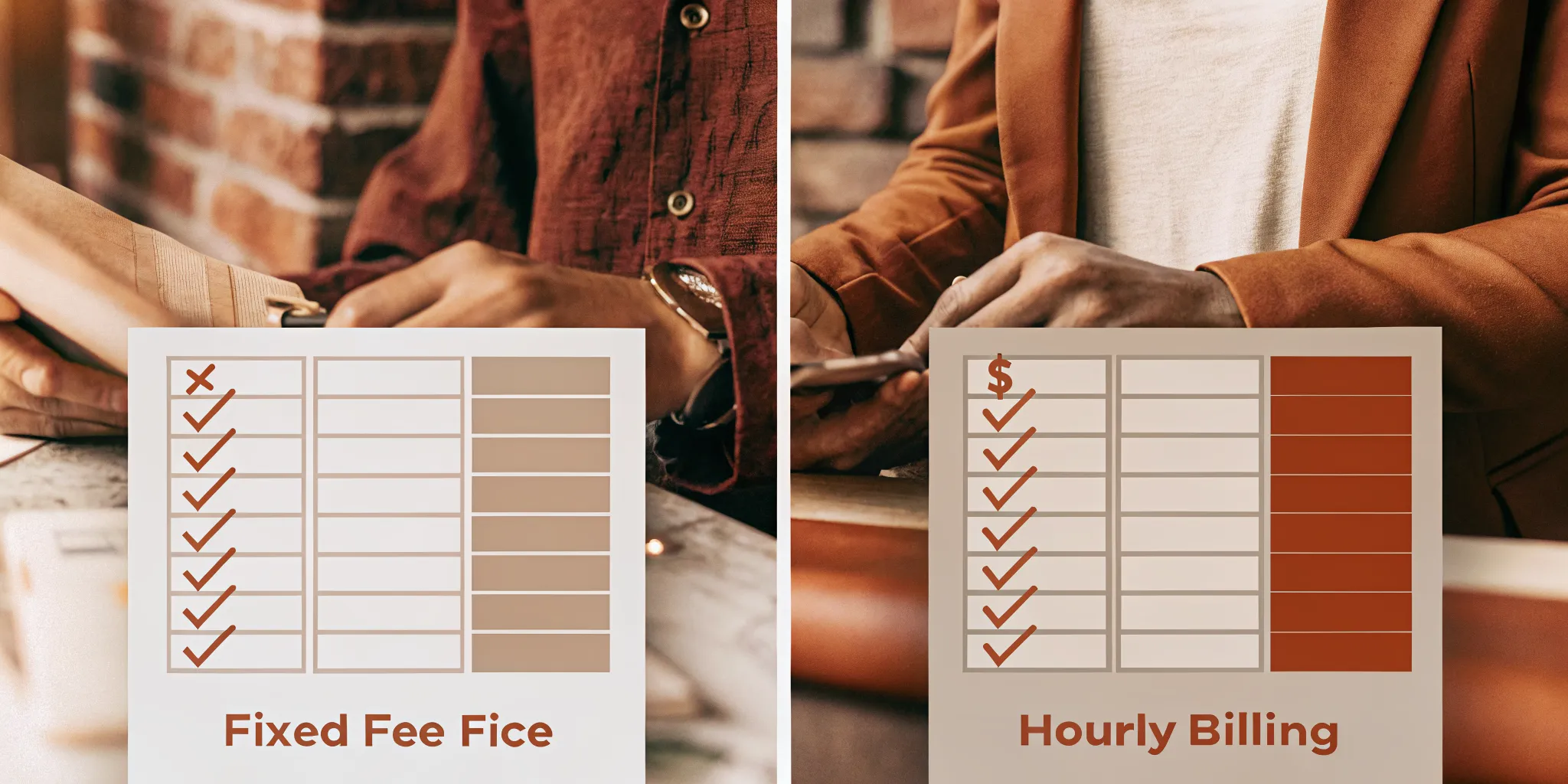 Fixed fee pricing matrix comparison showing hourly versus fixed fee billing models for accounting firms