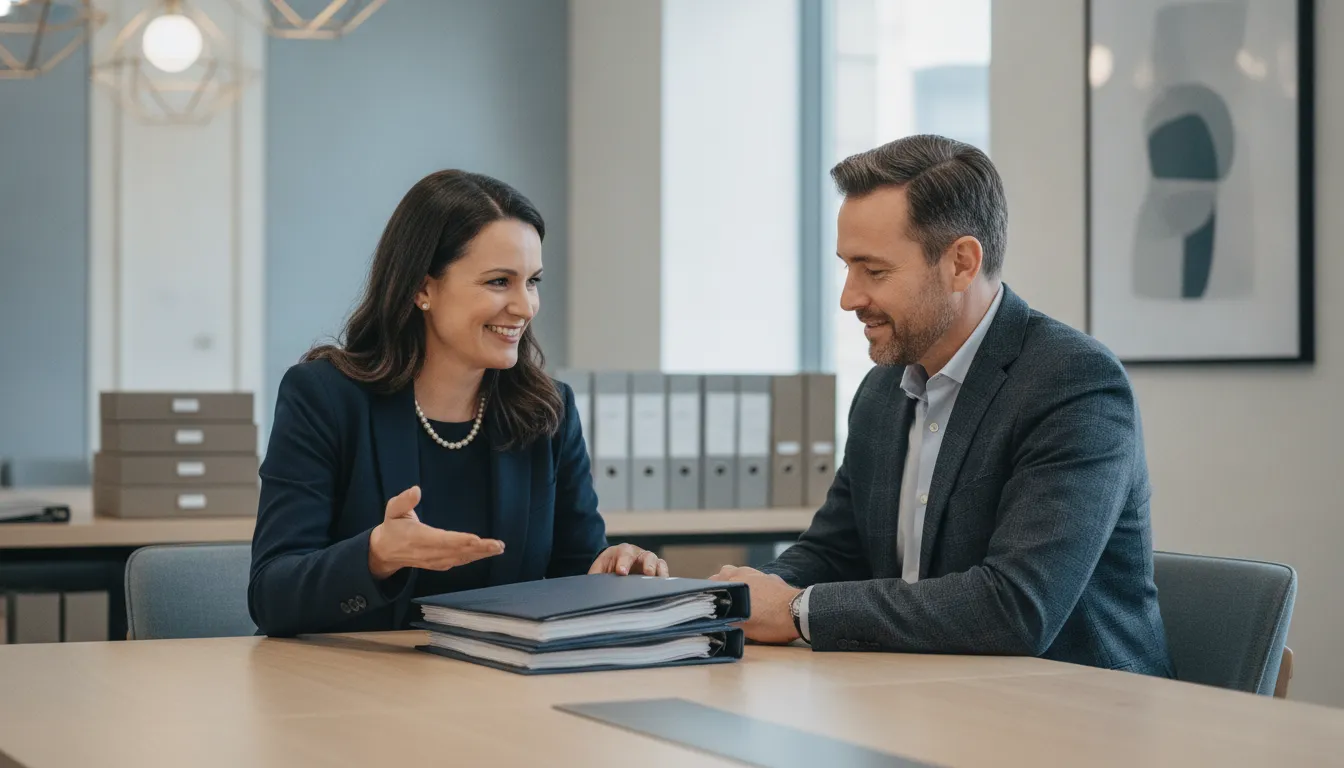 Accountant and client reviewing a client-ready document handoff