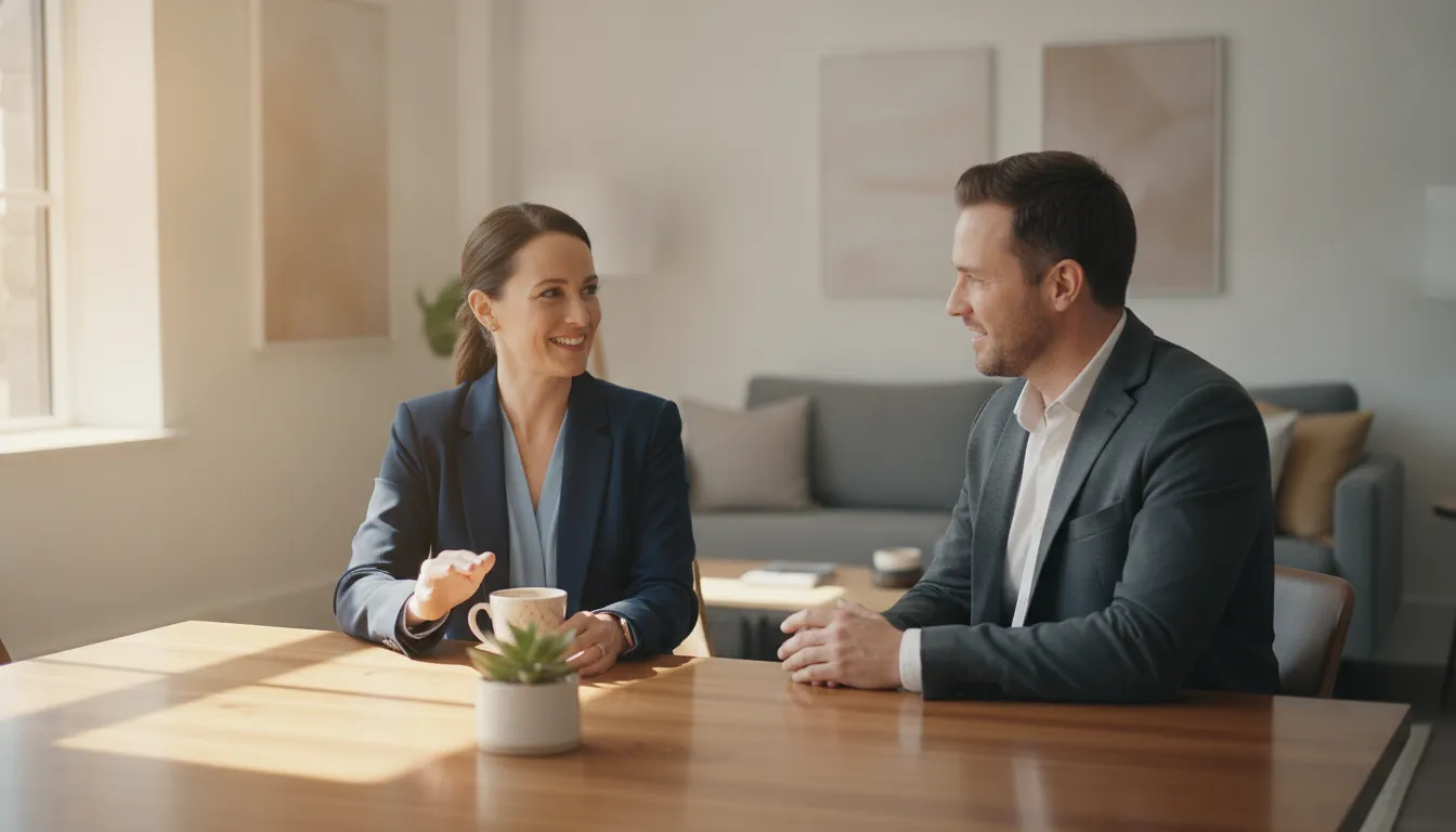 Accountant and client discussing a scope change request approval