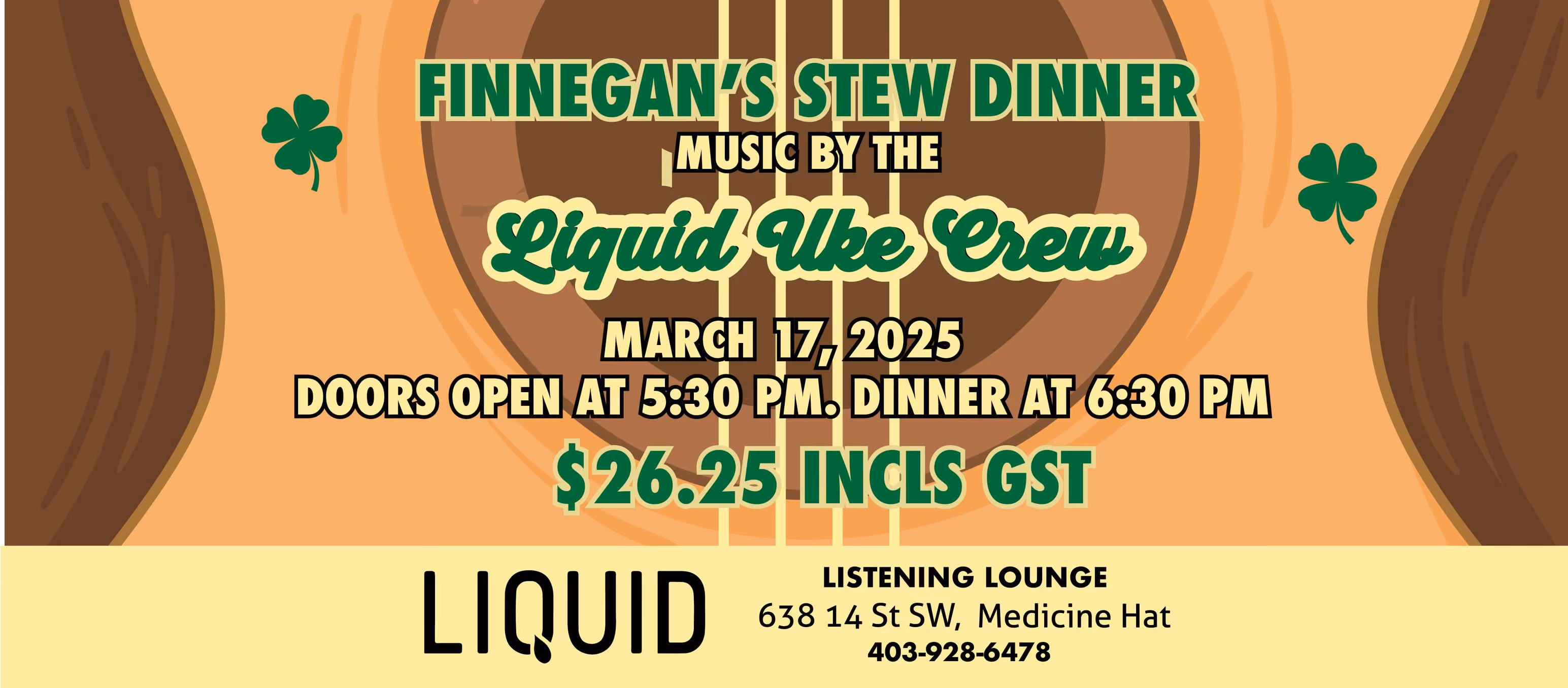 St Patrick's Day Celebration with an Irish Stew and music by the Liquid Uke Crew