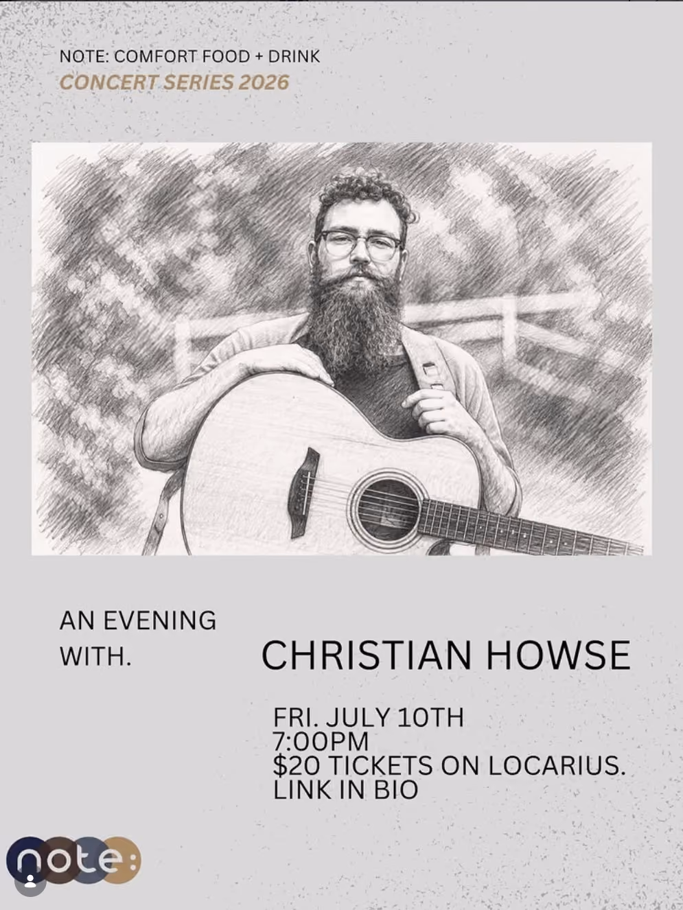 Concert series 2026 at Note Food Comfort + Drinks