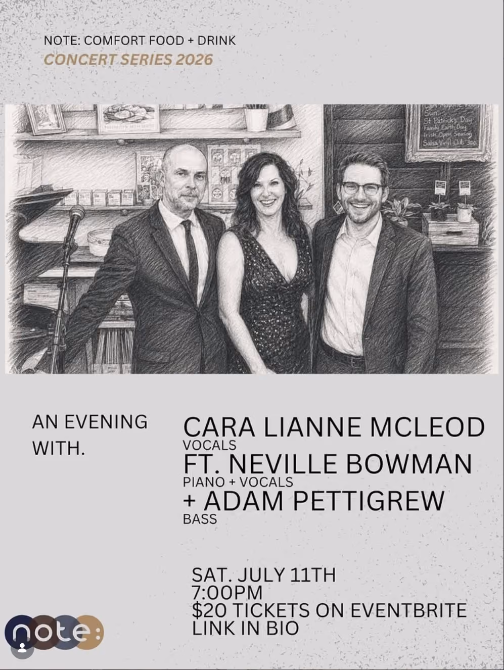 Concert series 2026 at Note Food Comfort + Drinks