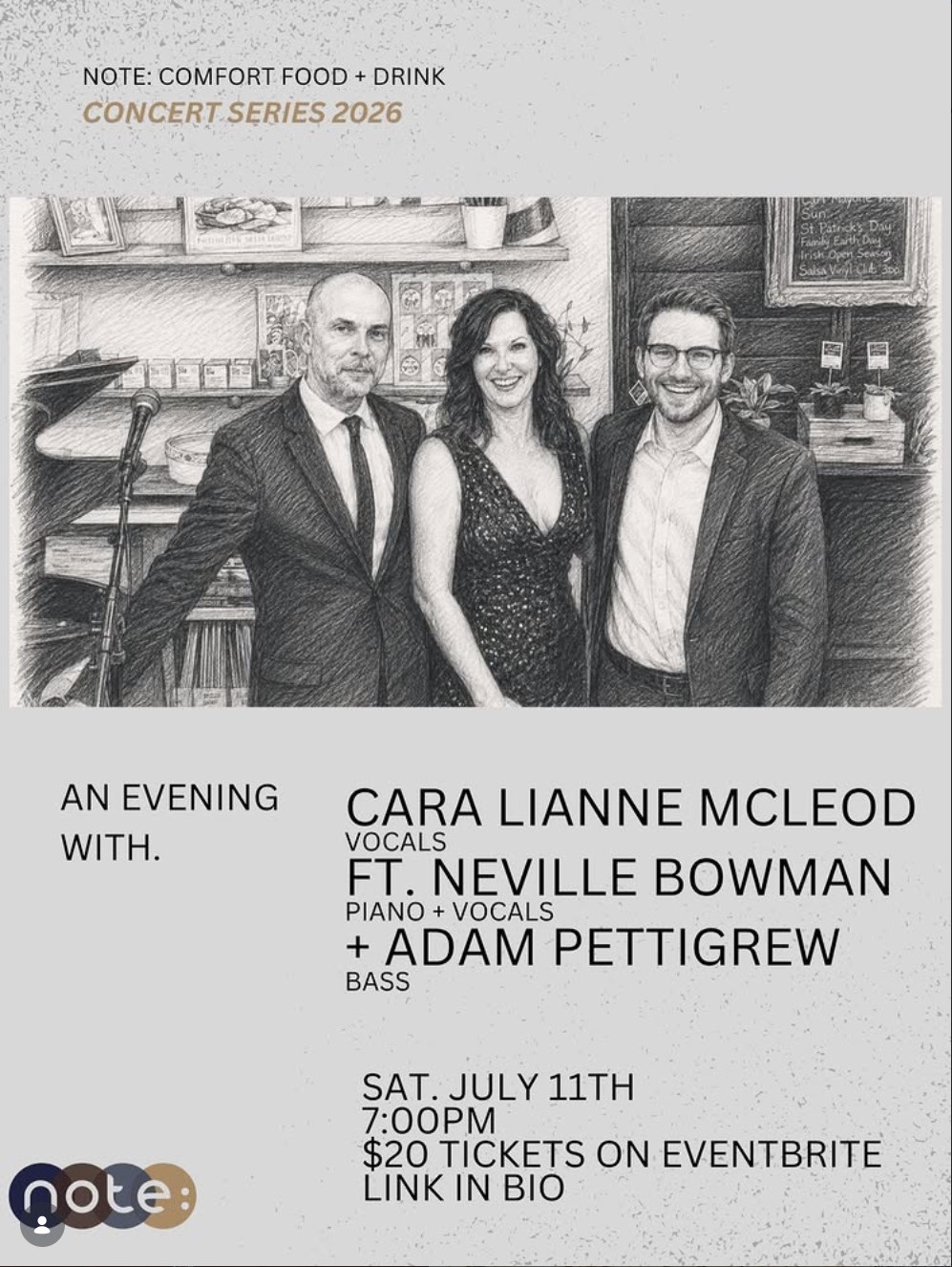 Concert series 2026 at Note Food Comfort + Drinks