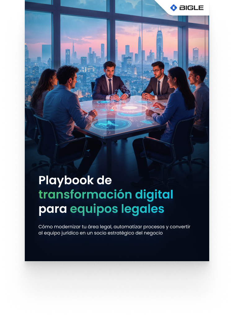 Equipo de área legal reunido alrededor de una mesa, utilizando tecnología legal.