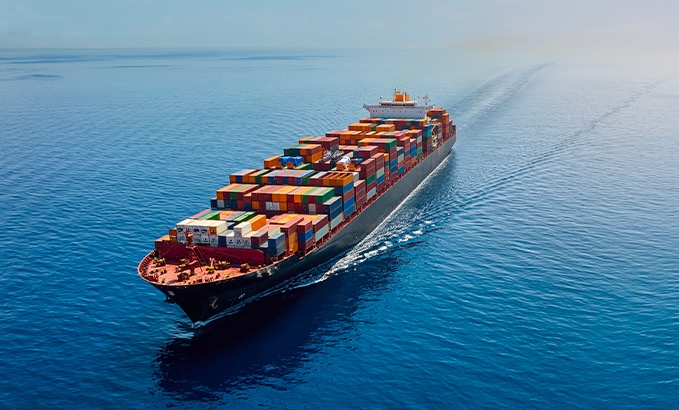 container ship hauling printed books overseas