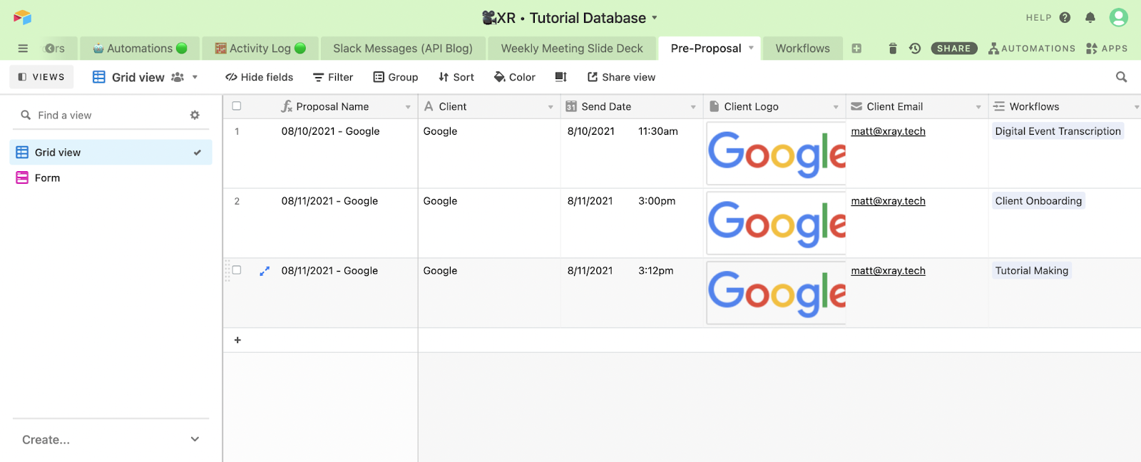 Use Airtable to gather data for your template and to trigger the automation