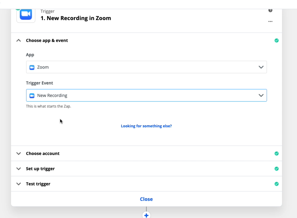 Create a new Zap with "New Recording in Zoom" as the trigger