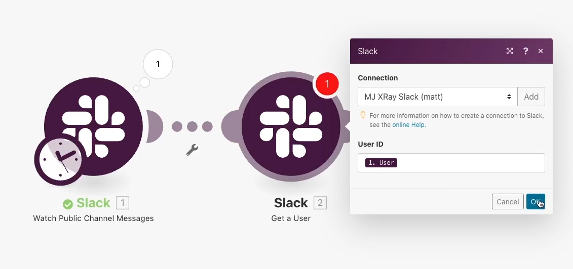 Lookup the Slack User by the ID from the previous trigger