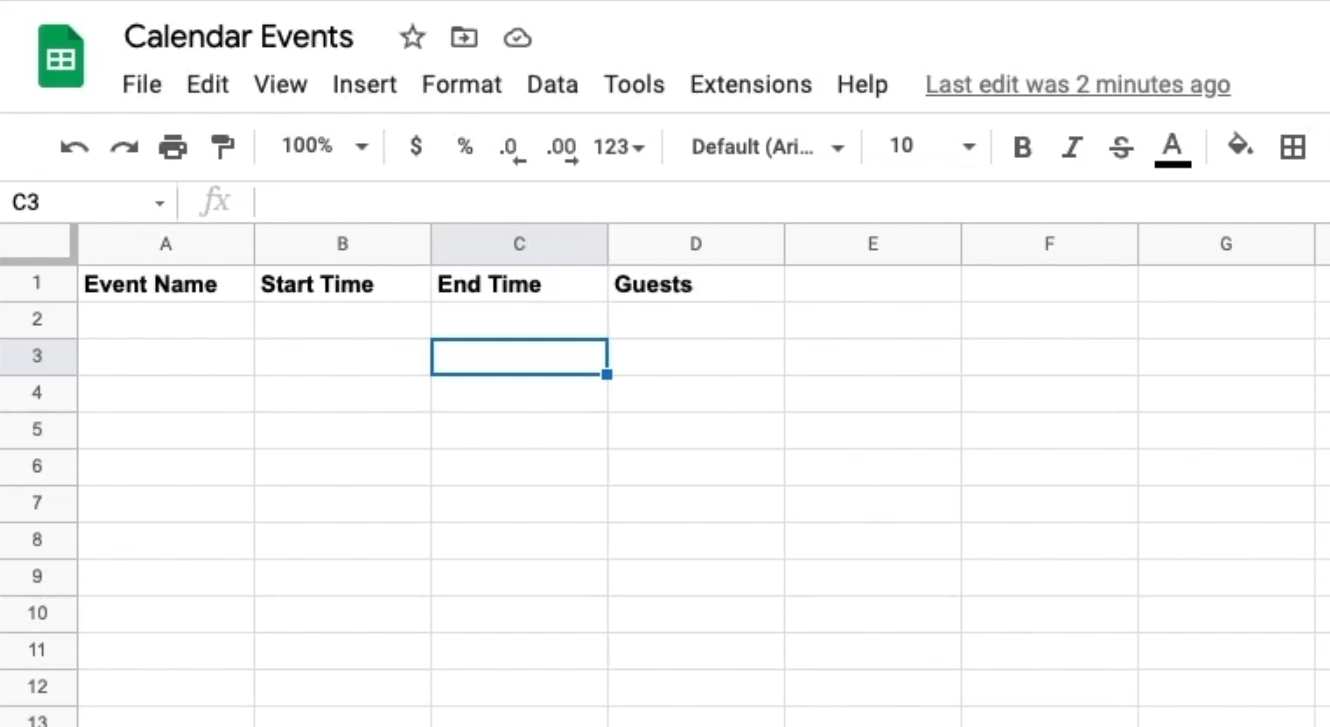 Create a spreadsheet in Google Sheets to log your data in