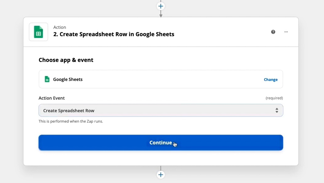 Add a step to Create a Spreadsheet Row in Google Sheets