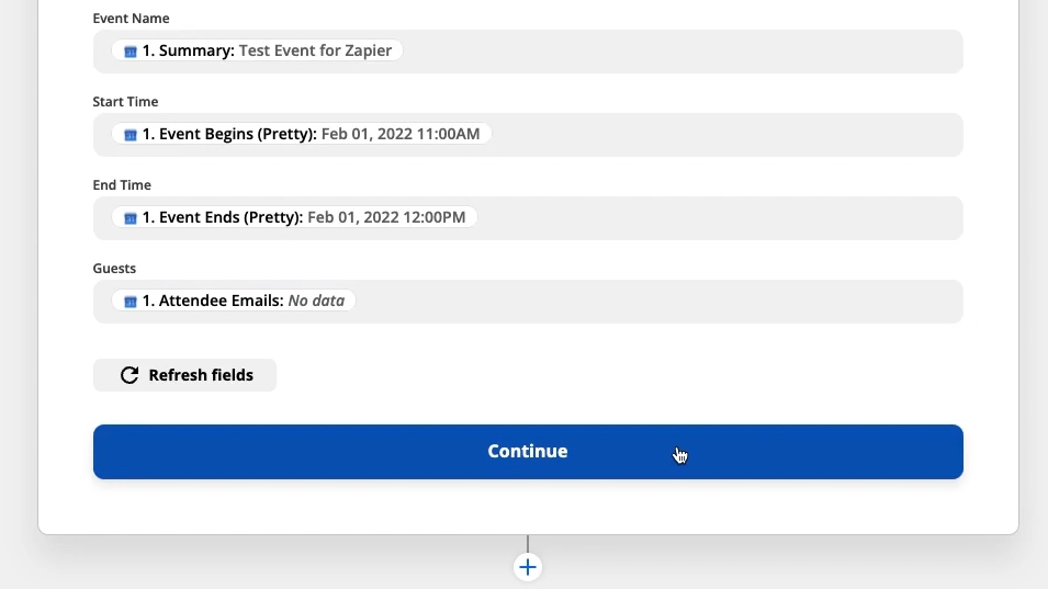 Map data from the Calendar event into your Spreadsheet cells