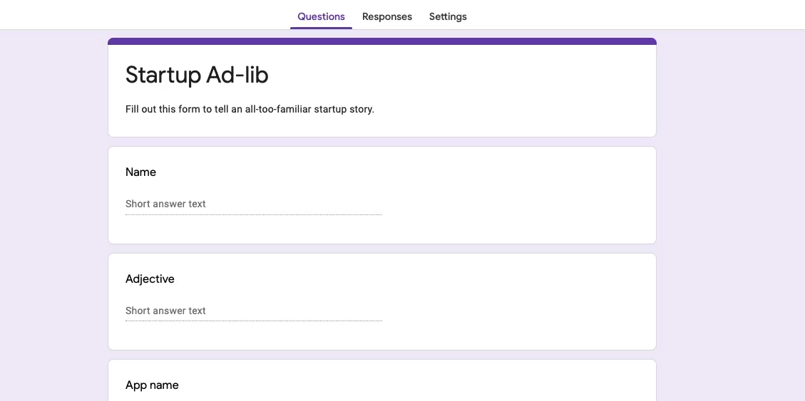 create a form to gather responses for your game