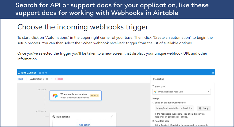 Setup an Airtable automation to receive a Webhook